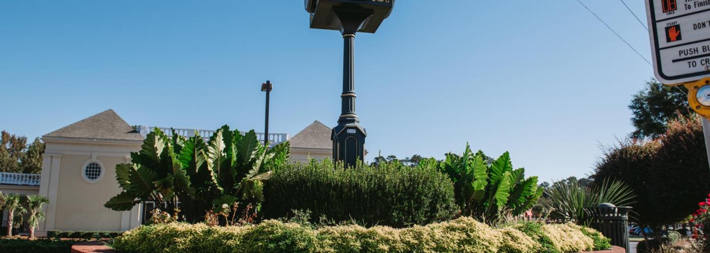 City clock tower at Forest Drive and Trenholm Road intersection.